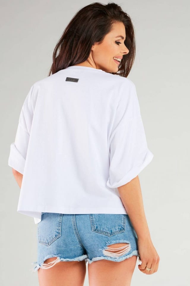 Love Lace Love Lace Women's Loose Wide Sleeve Round Blouse in White - 3