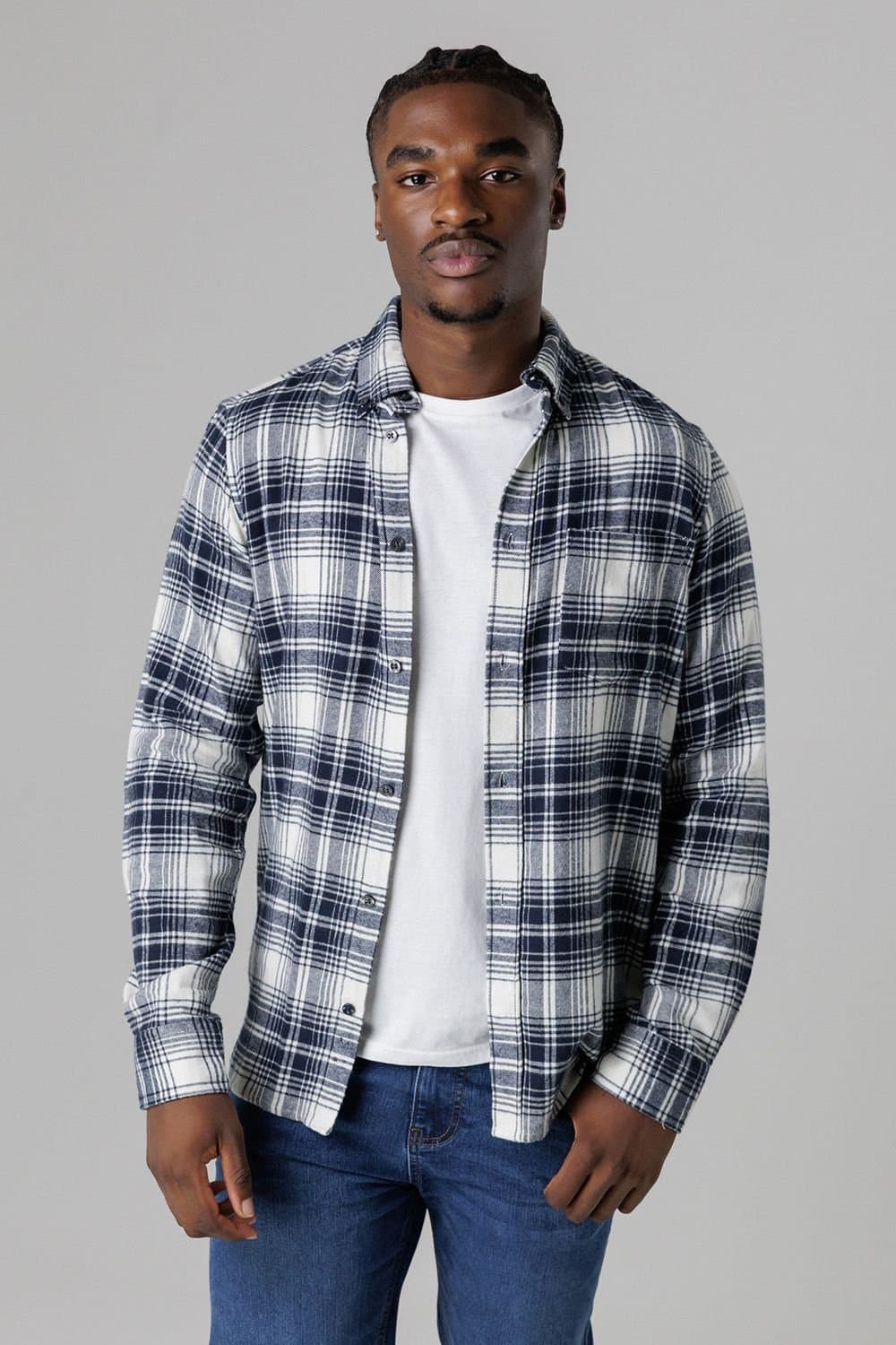 French Connection French Connection Men's Cotton Flannel Long Sleeve Shirt in Ecru