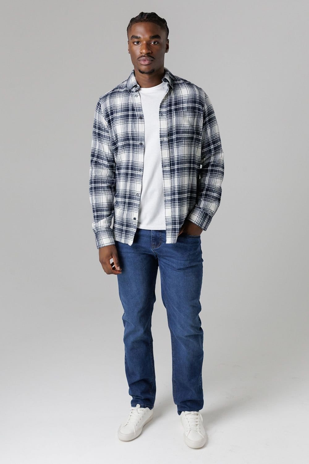French Connection French Connection Men's Cotton Flannel Long Sleeve Shirt in Ecru - 4