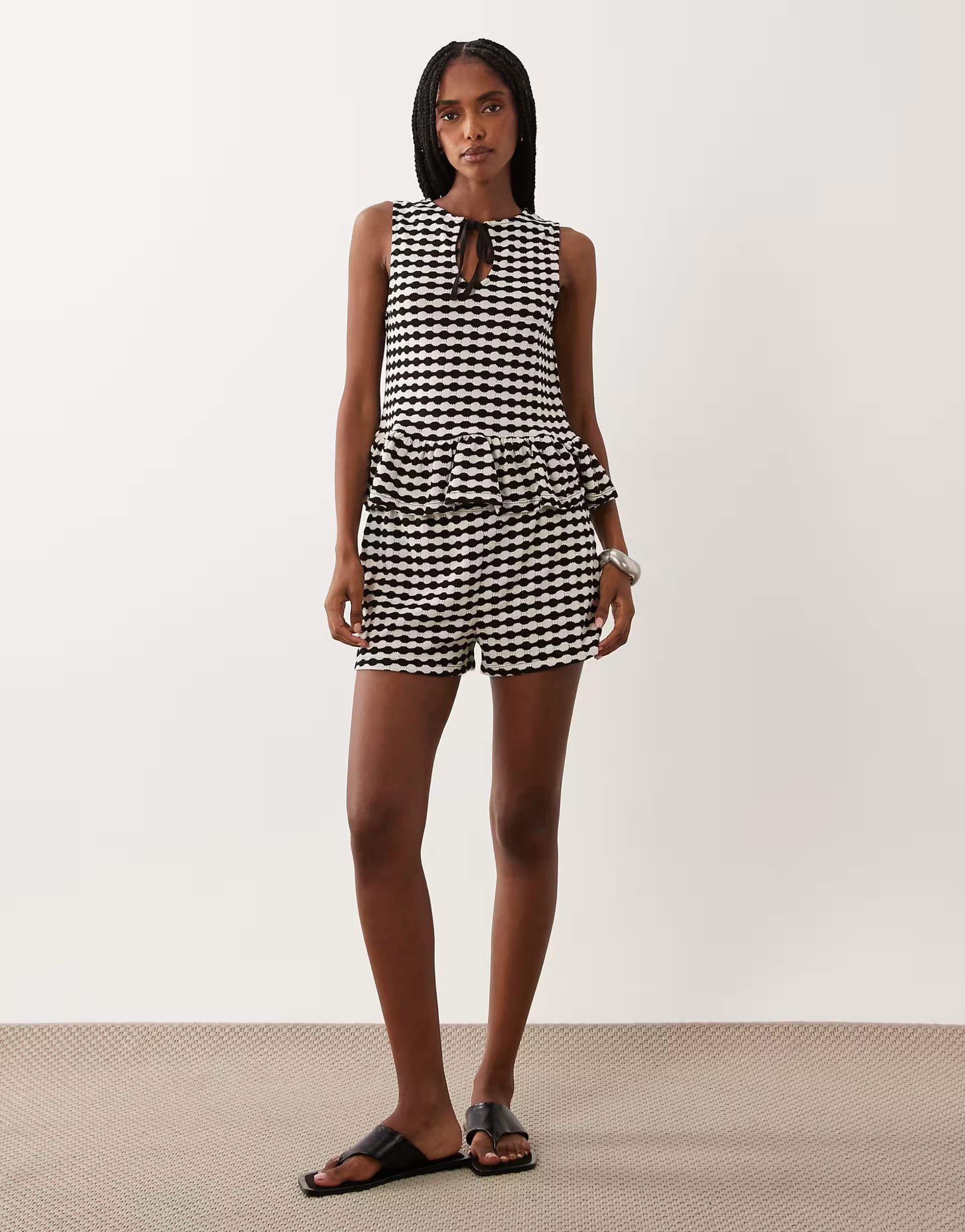 ASOS ASOS DESIGN crochet jersey sleeveless peplum top co-ord in mono gingham