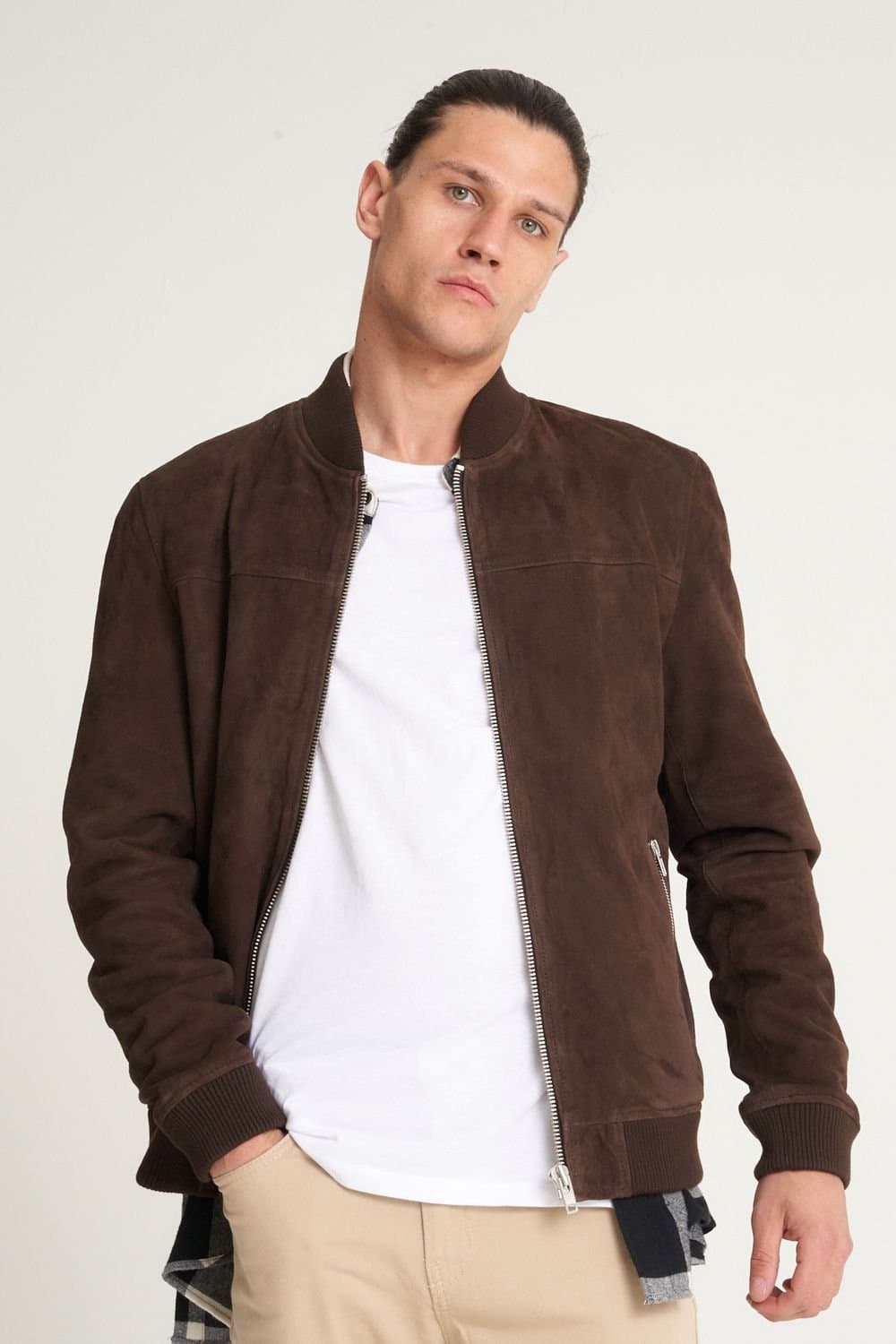 Barneys Originals Barneys Originals Men's Goat Suede Bomber Jacket in Chocolate