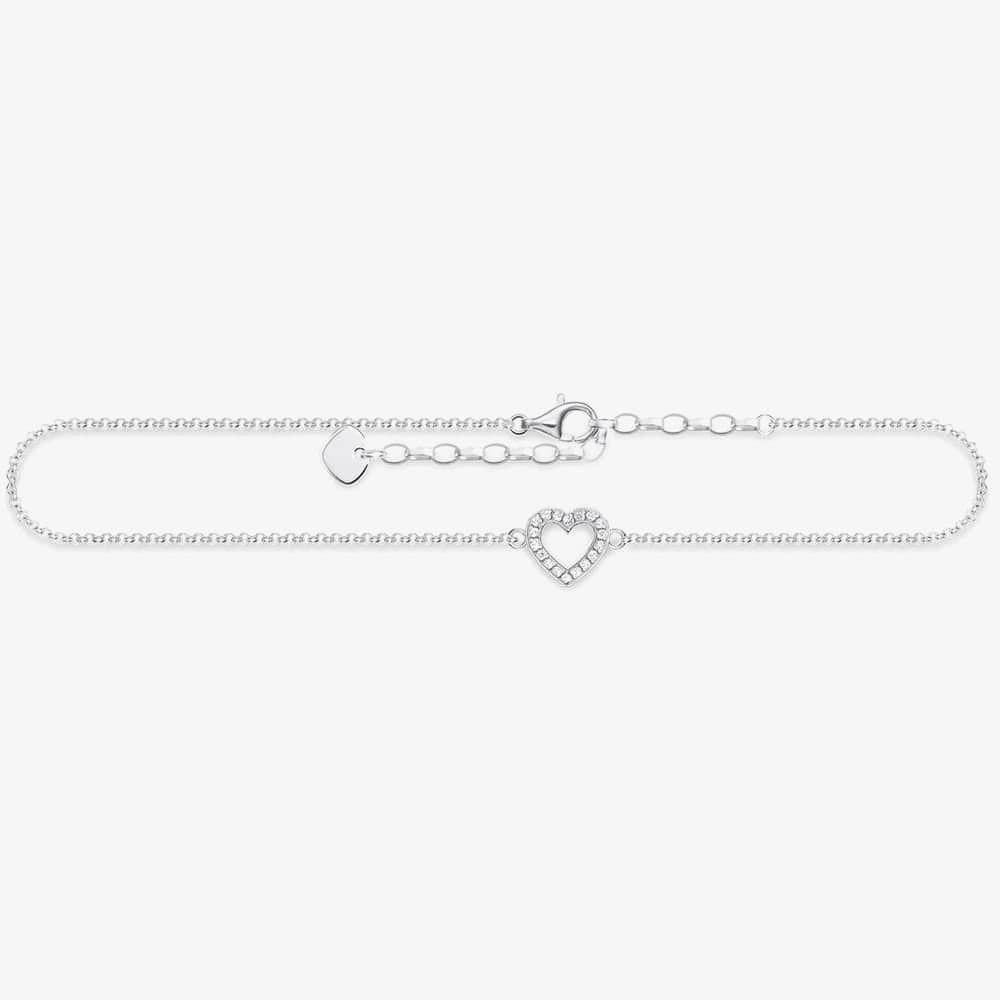 Thomas Sabo THOMAS SABO Women's Sterling Silver Open Cubic Zirconia Heart Anklet AK0007-051-14-L27V