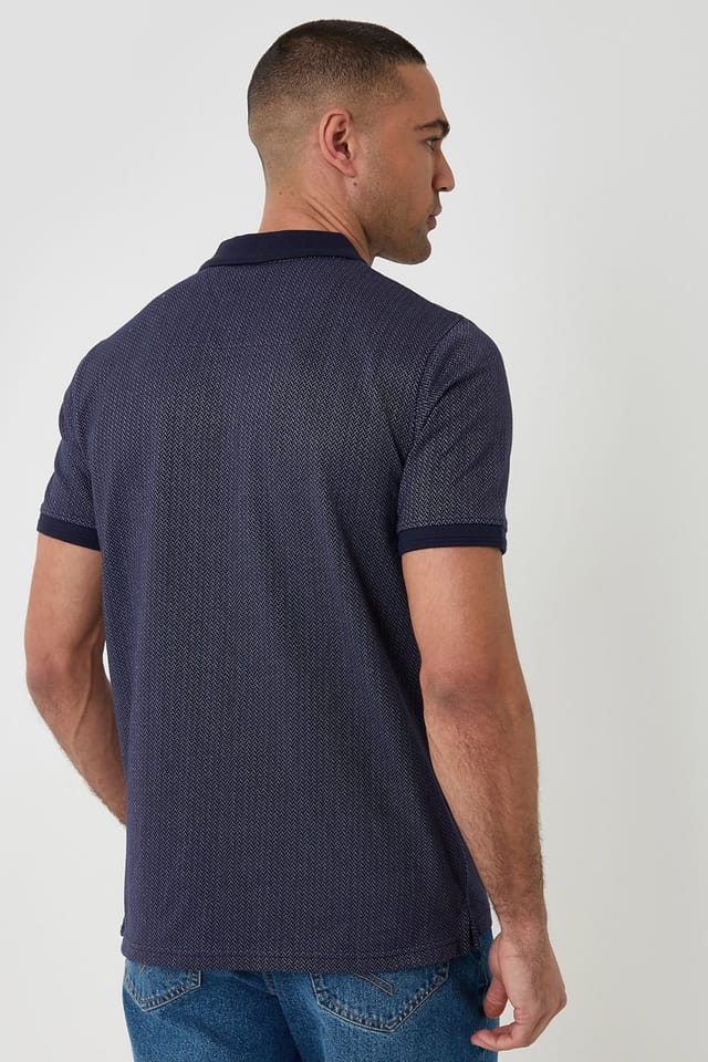 Threadbare Threadbare Men's Textured Cotton Polo Shirt in Navy - 2