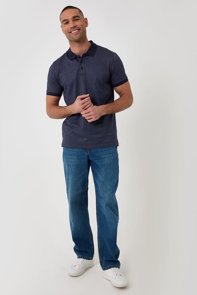 Threadbare Threadbare Men's Textured Cotton Polo Shirt in Navy - 3