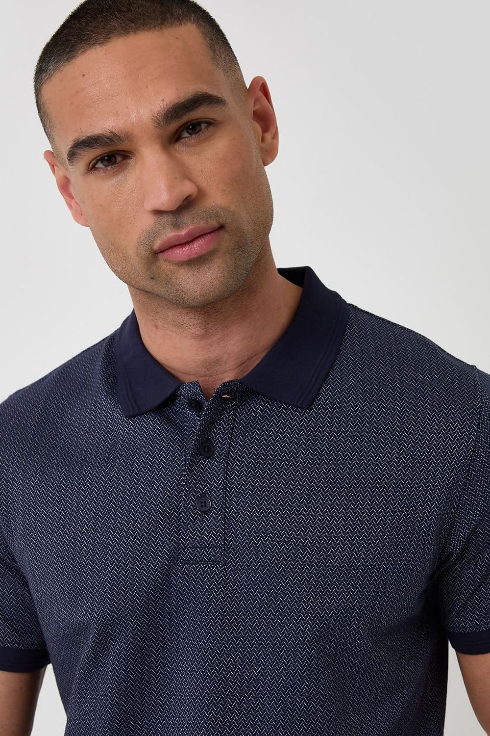 Threadbare Threadbare Men's Textured Cotton Polo Shirt in Navy - 4