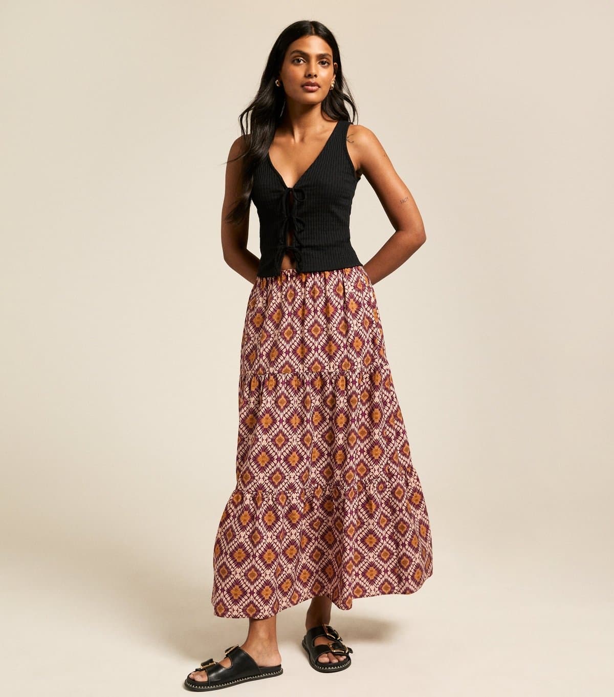 New Look New Look Orange Diamond Print Midi Skirt