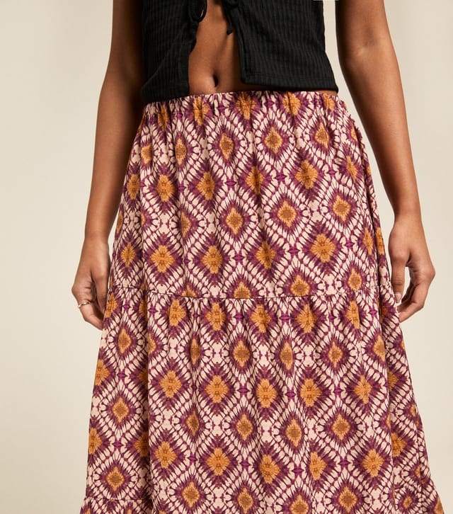 New Look Women's Orange Diamond print Tiered Midi Skirt New Look - 2