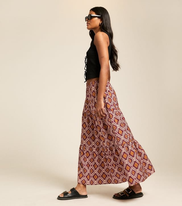 New Look Women's Orange Diamond print Tiered Midi Skirt New Look - 3