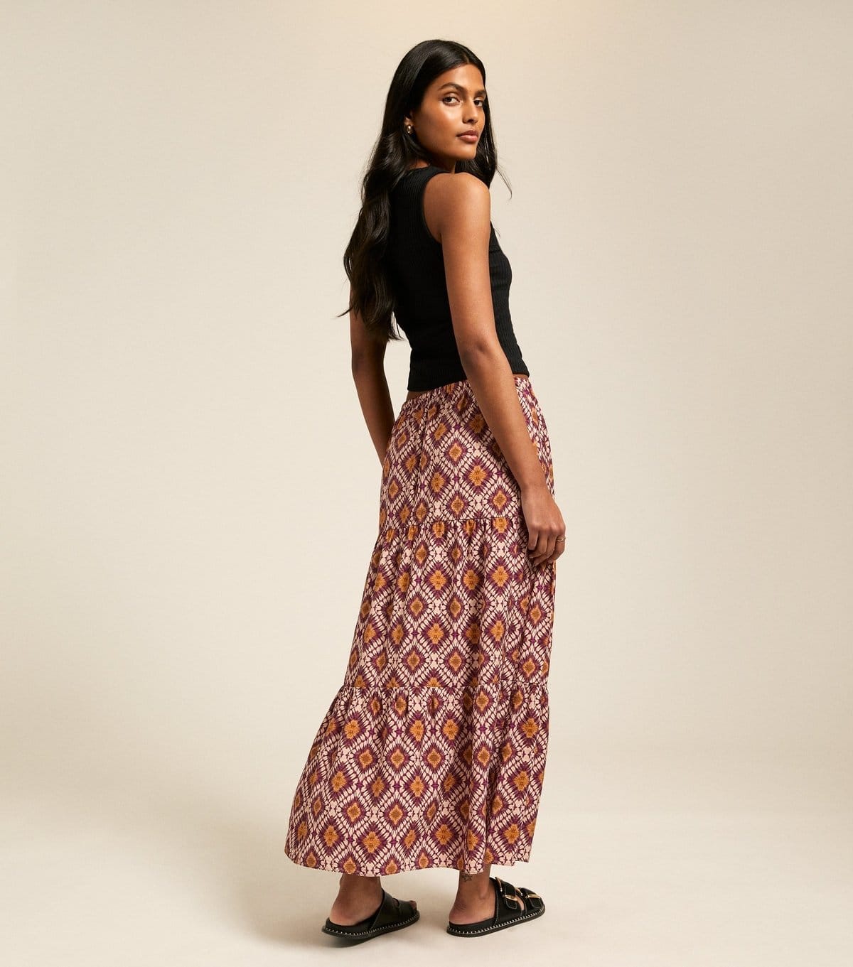 New Look Women's Orange Diamond print Tiered Midi Skirt New Look - 4