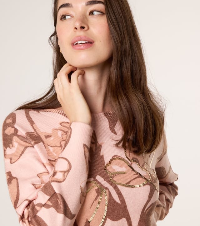 Blue Vanilla Women's Pink Embellished Floral Jumper Blue Vanilla New Look - 3