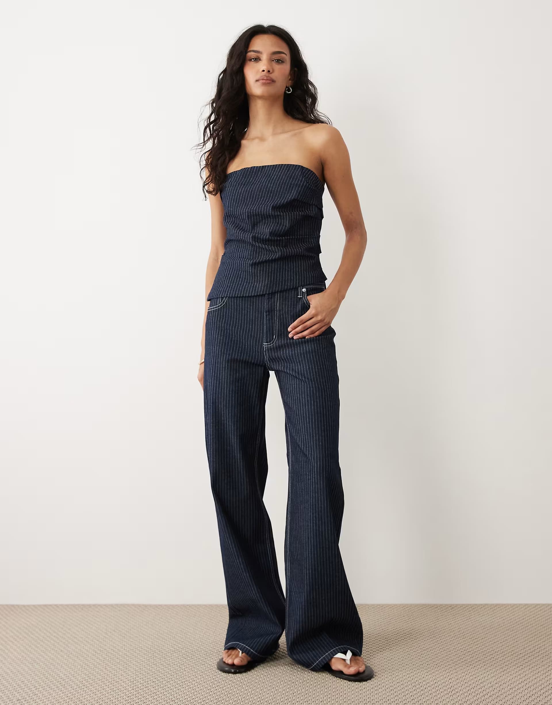 ASOS Mango Isola straight jean co-ord in dark blue stripe
