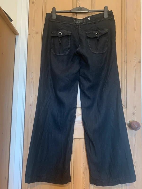 River Island River Island vintage very low rise wide leg black linen trousers