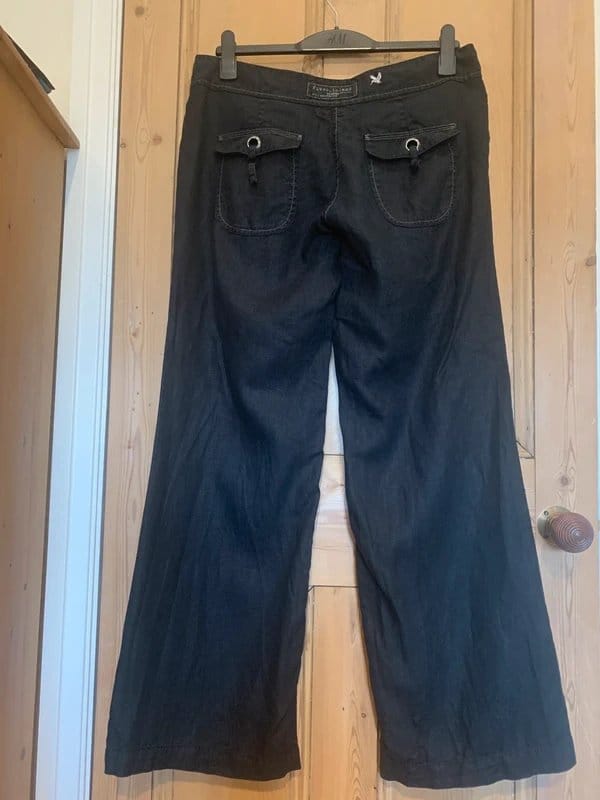 River Island River Island vintage very low rise wide leg black linen trousers - 1