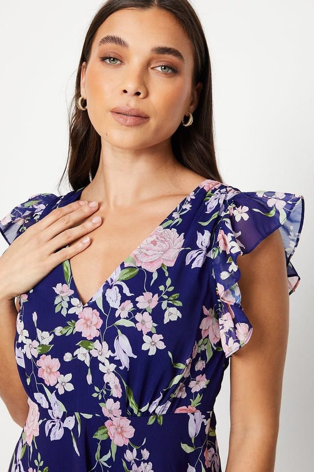 Oasis Oasis Women's Petite Ruffle Shoulder Midi Dress in Navy - 2