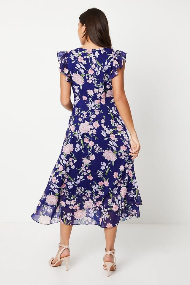 Oasis Oasis Women's Petite Ruffle Shoulder Midi Dress in Navy - 3