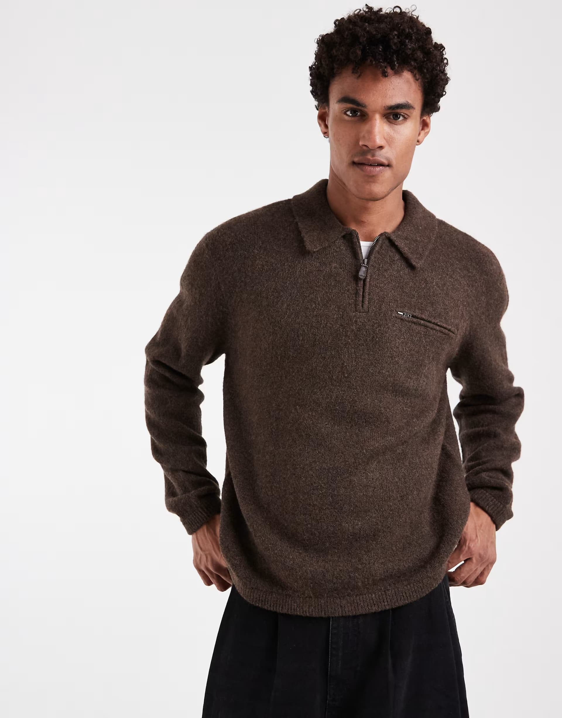 ASOS Levi's collared half zip knitted jumper in brown