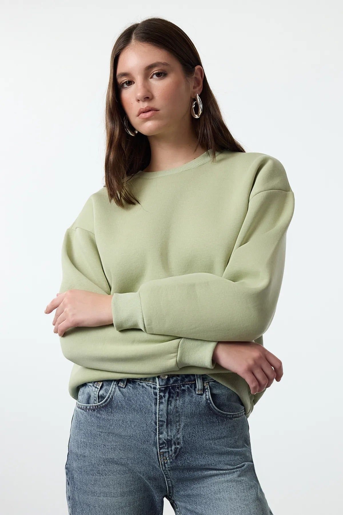 HOXTON GAL HOXTON GAL Women's Thick Fleece-Lined Regular Fit Crew Neck Sweatshirt in Mint - 2