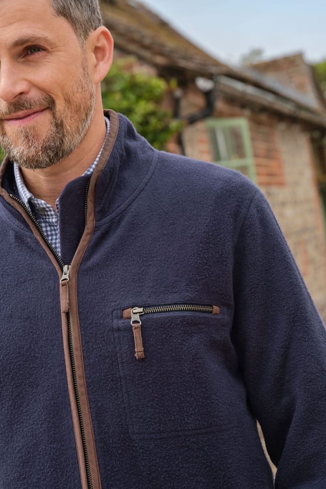 WoolOvers WoolOvers Men's Cotton Full Zip Fleece in Navy - 3