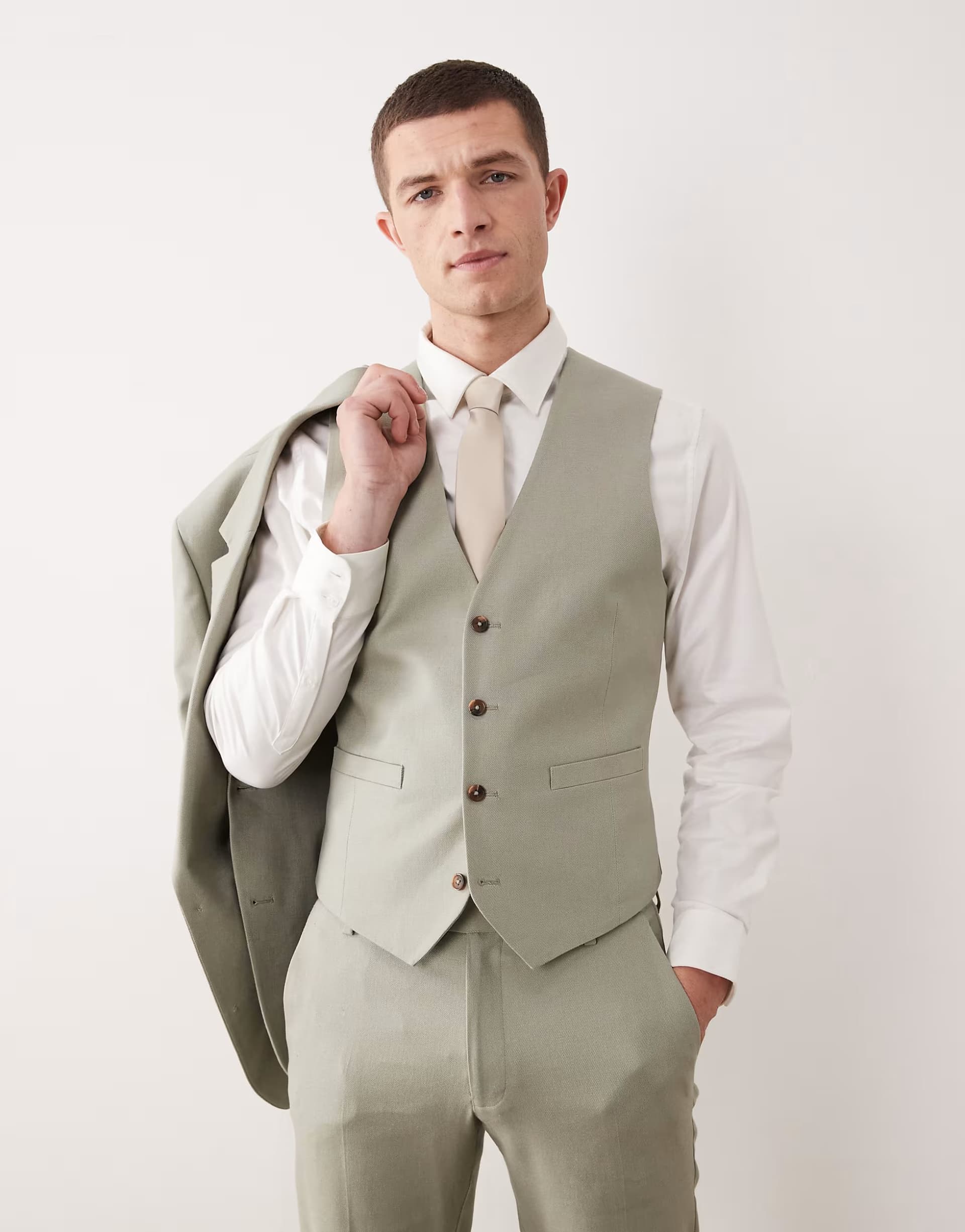 ASOS ASOS DESIGN suit waistcoat in sage green linen rich