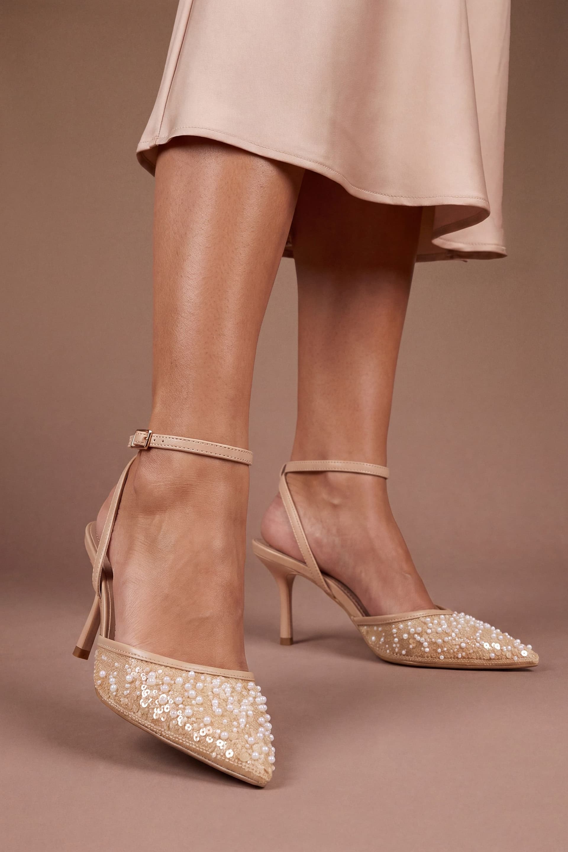 Coast Coast Women's Maria Faux Leather Sequin Embellished Stiletto Court Shoes in Nude