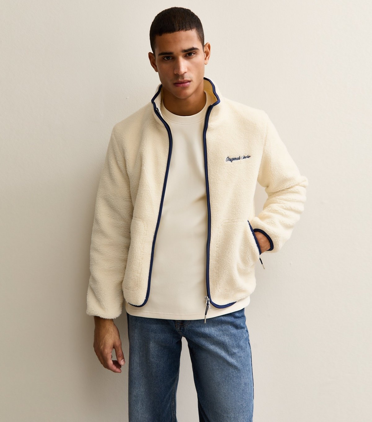 jack & jones Men's Cream Oversized Teddy Jacket Jack & Jones New Look - 3