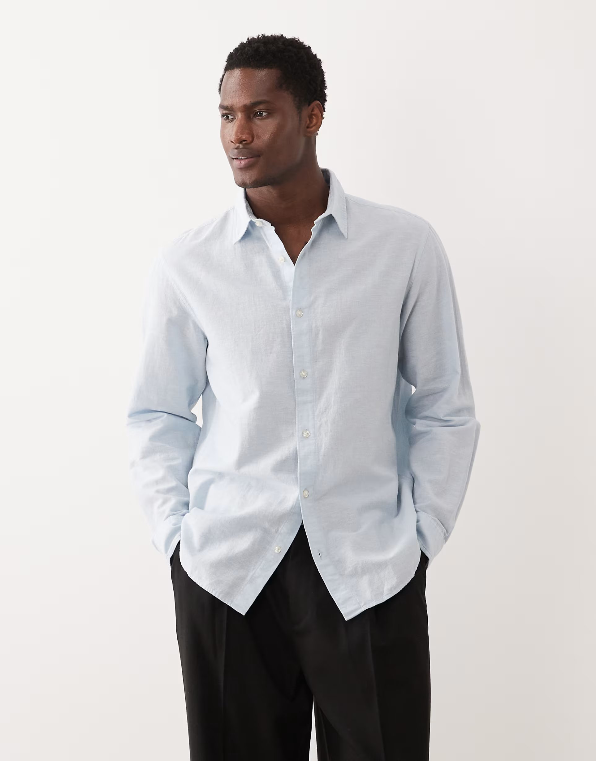 ASOS Jack & Jones linen blend regular shirt in light blue - 1