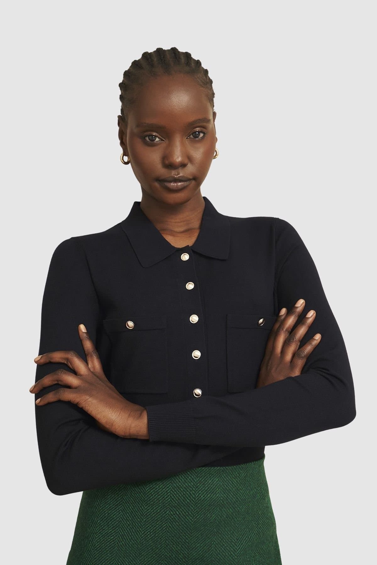 Hobbs London Hobbs London Women's Jessica Long Sleeve Knitted Polo Shirt in True Black