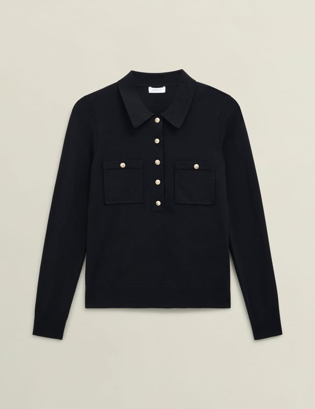 Hobbs London Hobbs London Women's Jessica Long Sleeve Knitted Polo Shirt in True Black - 2