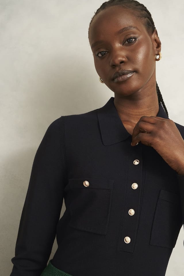 Hobbs London Hobbs London Women's Jessica Long Sleeve Knitted Polo Shirt in True Black - 3