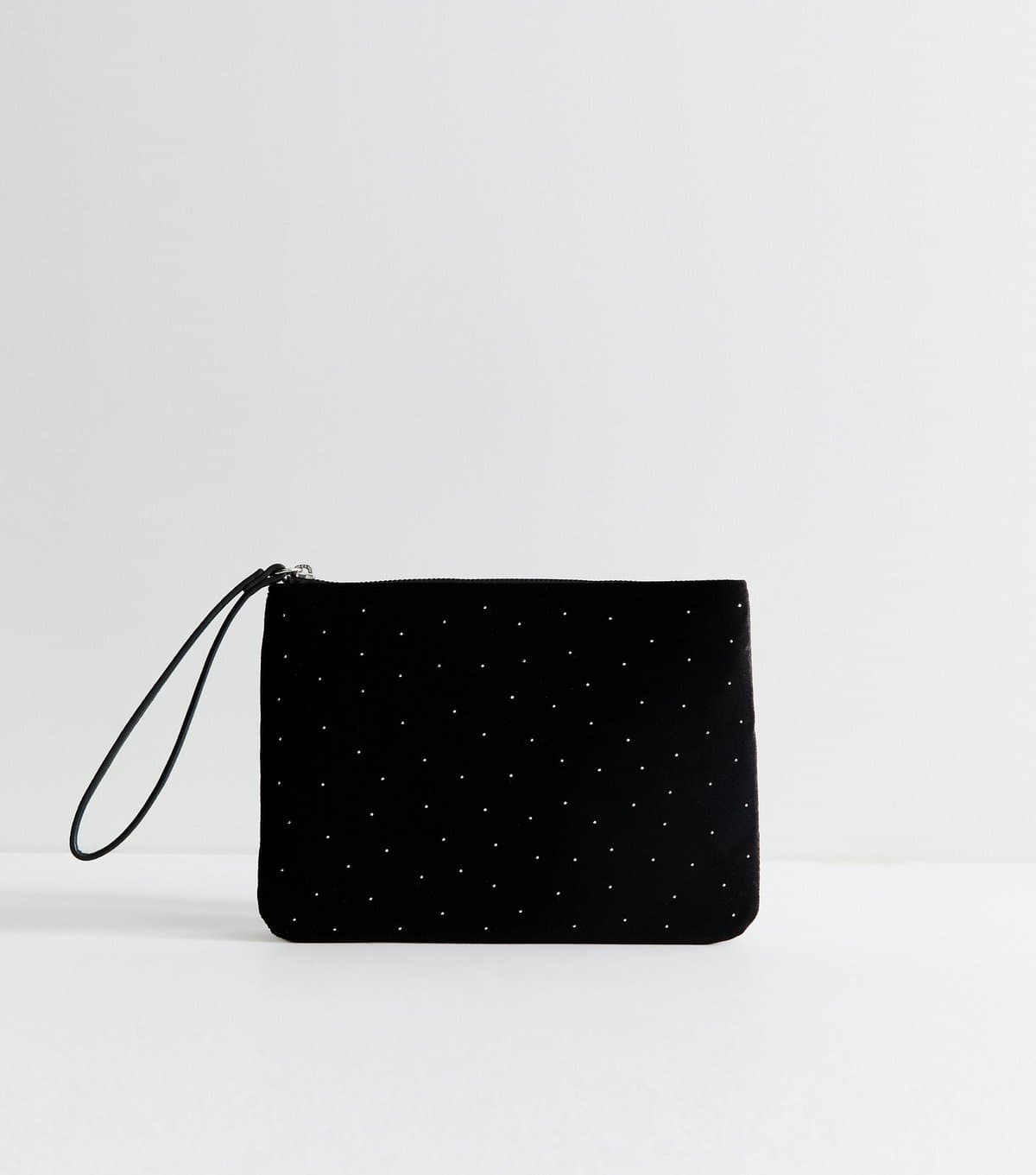New Look Black Velvet Embellished Zipped Pouch Vegan New Look
