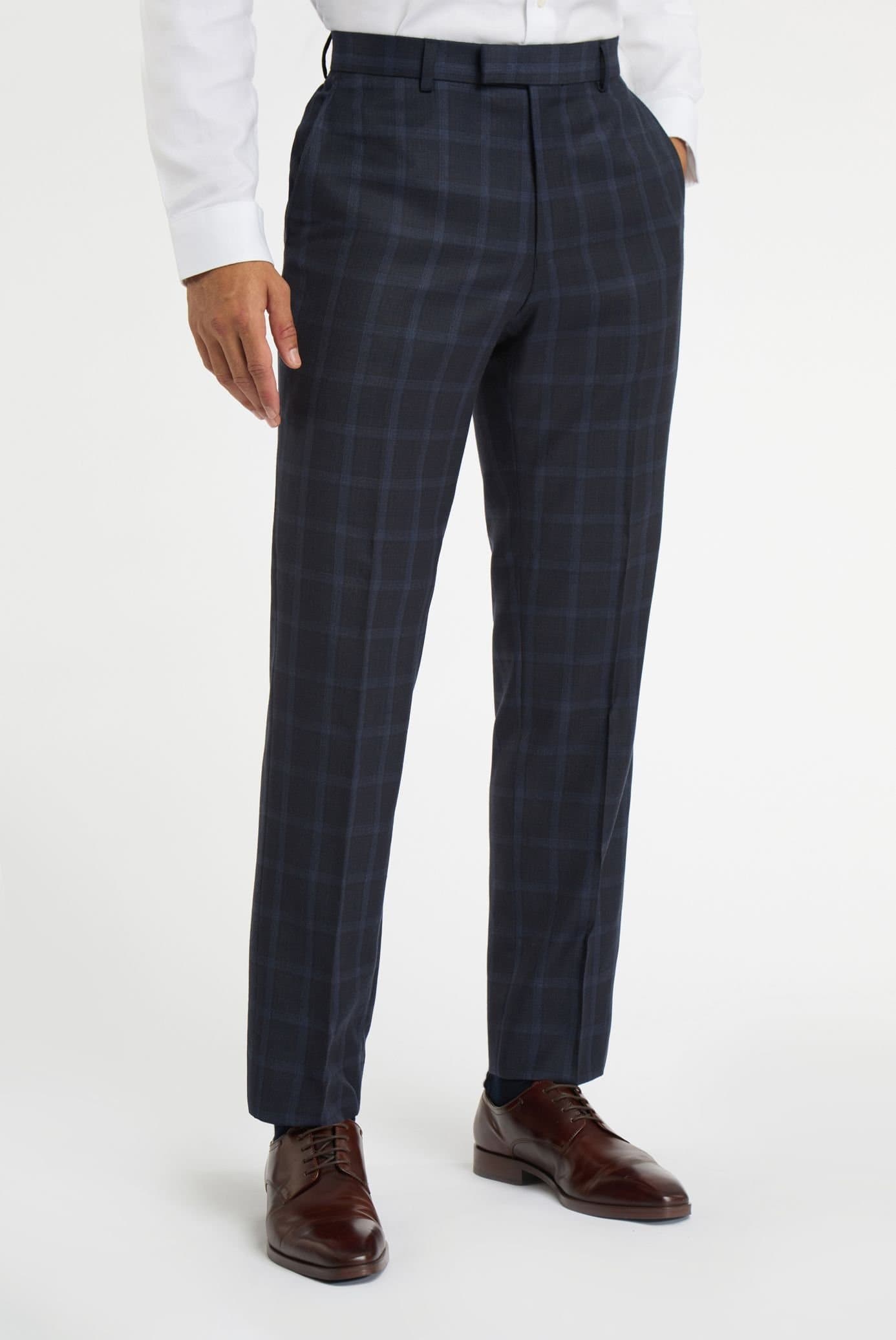 Racing Green Racing Green Men's Regular Fit Blue Tan Check Trousers