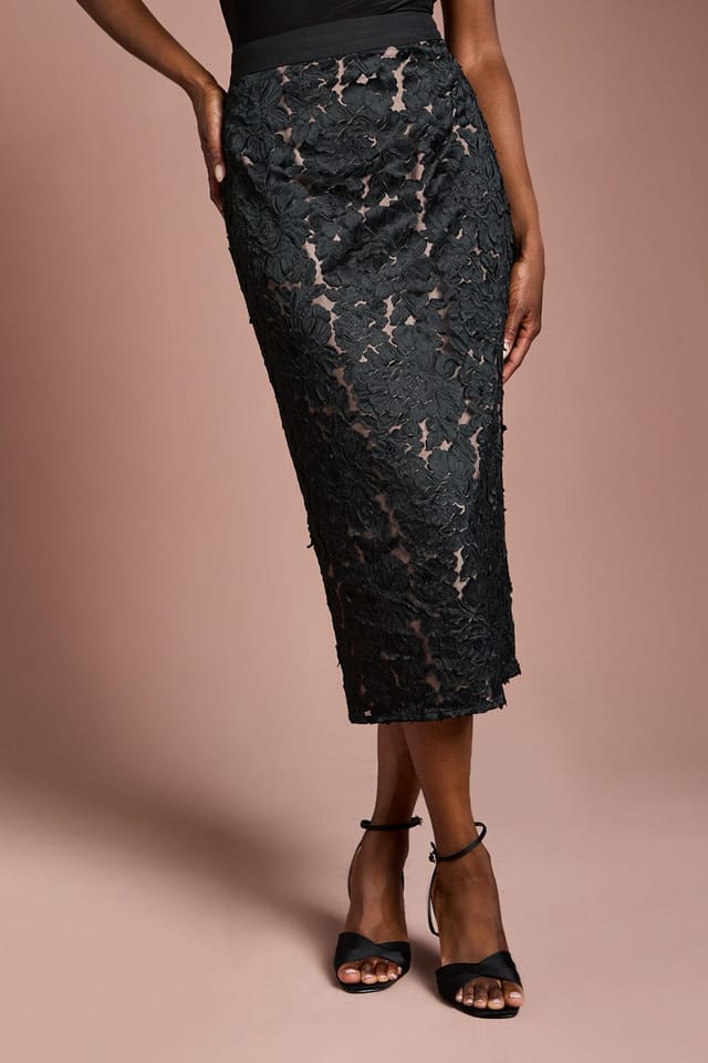 Coast Coast Women's Cutwork Embroidered Mesh Pencil Skirt in Black - 2