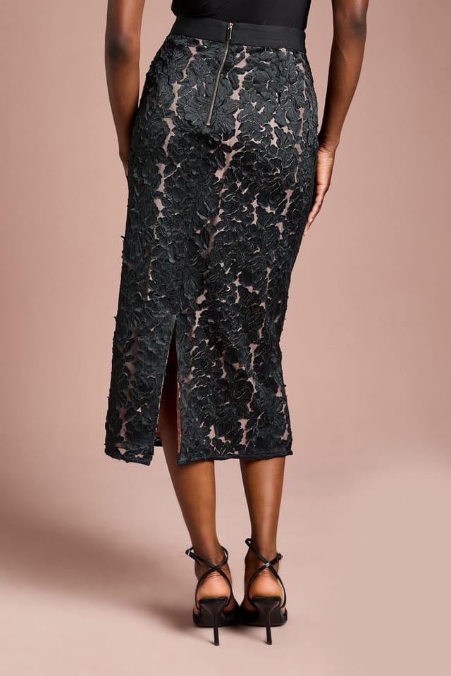 Coast Coast Women's Cutwork Embroidered Mesh Pencil Skirt in Black - 3