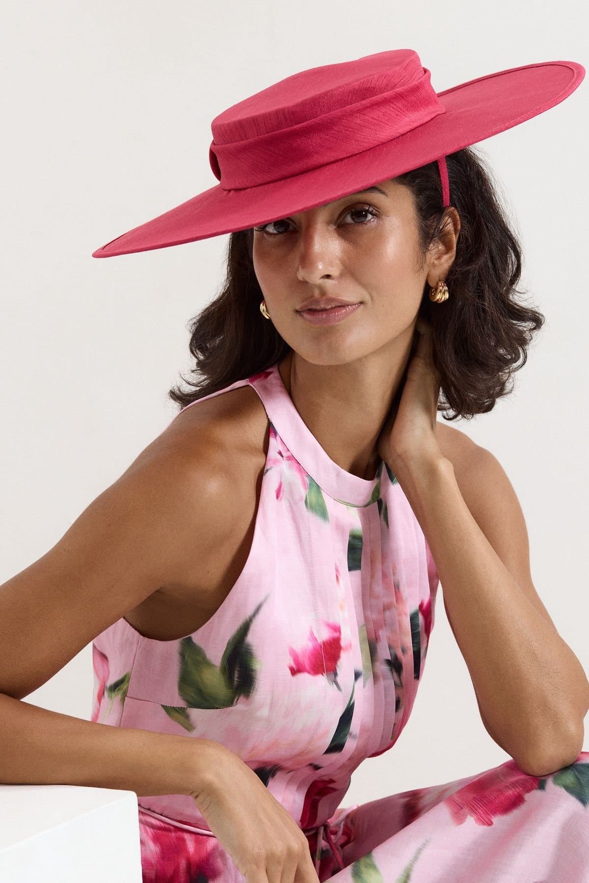 Phase Eight Phase Eight Fuchsia Shantung Wide-Brim Boater Hat