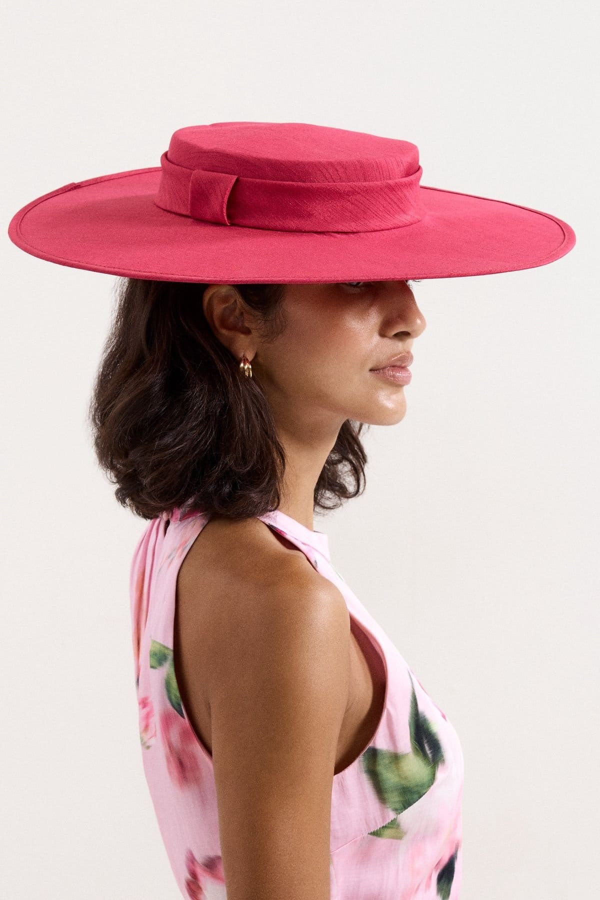 Phase Eight Phase Eight Women's Shantung Wide-Brim Boater Hat in Fuchsia - 4