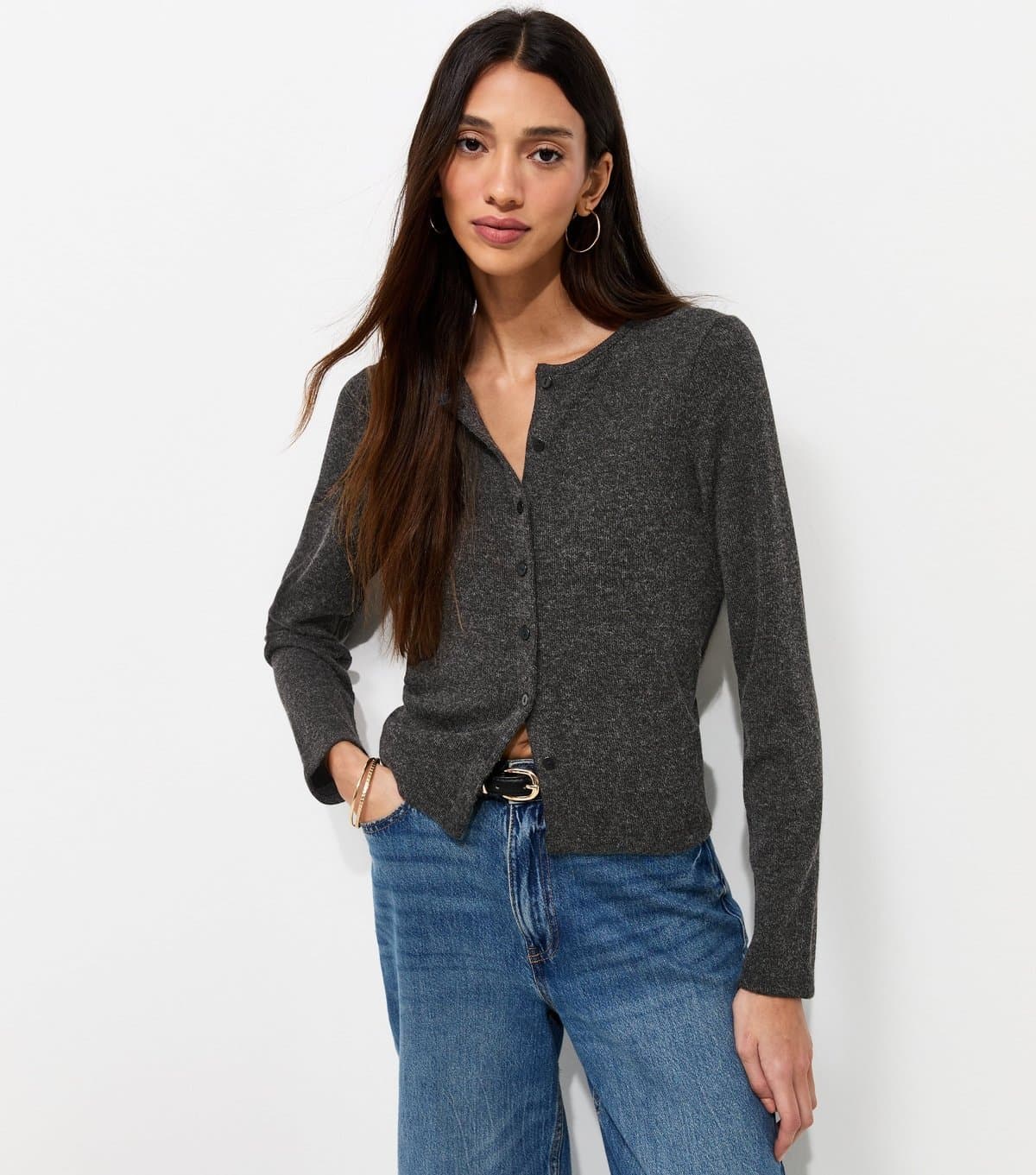 New Look Women's Dark Grey Soft Touch Knitted Cardigan New Look