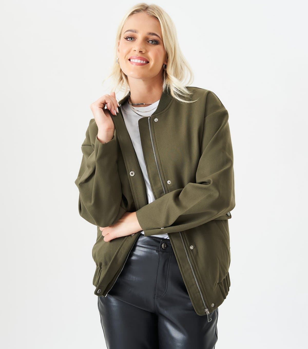Gini London Gini London Olive Green Oversized Bomber Jacket
