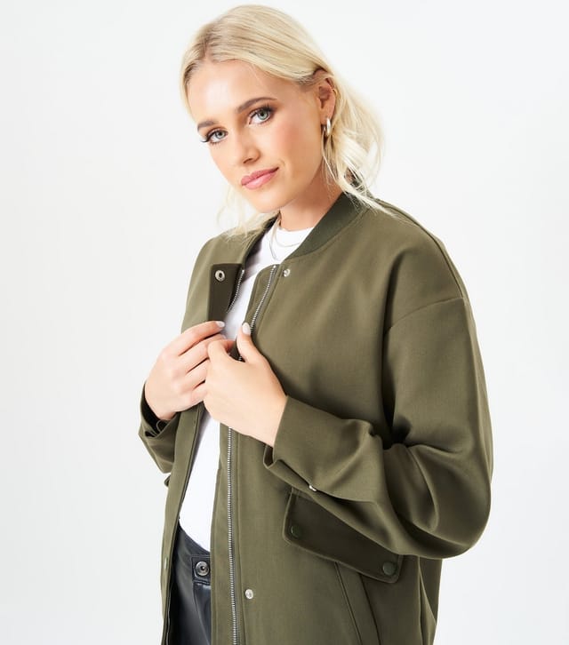 Gini London Women's Green Oversized Bomber Jacket Gini London New Look - 2