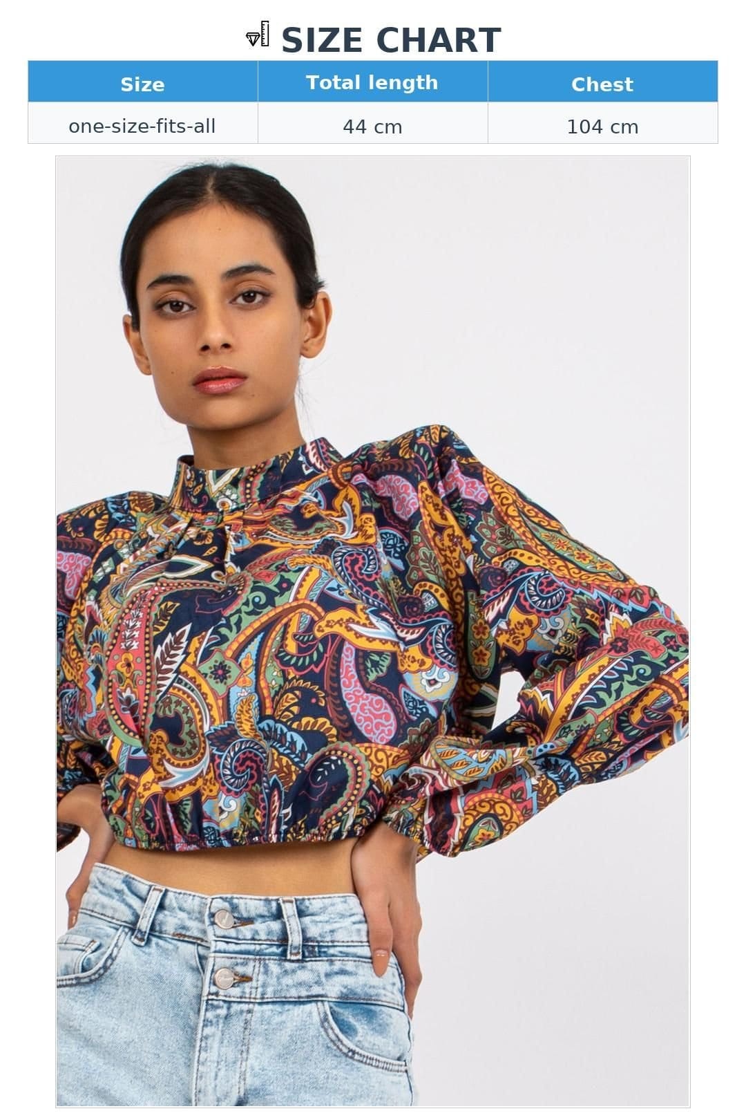 Love Lace Love Lace Women's Stand Collar Short Blouse with Long Sleeves in Blue - 4