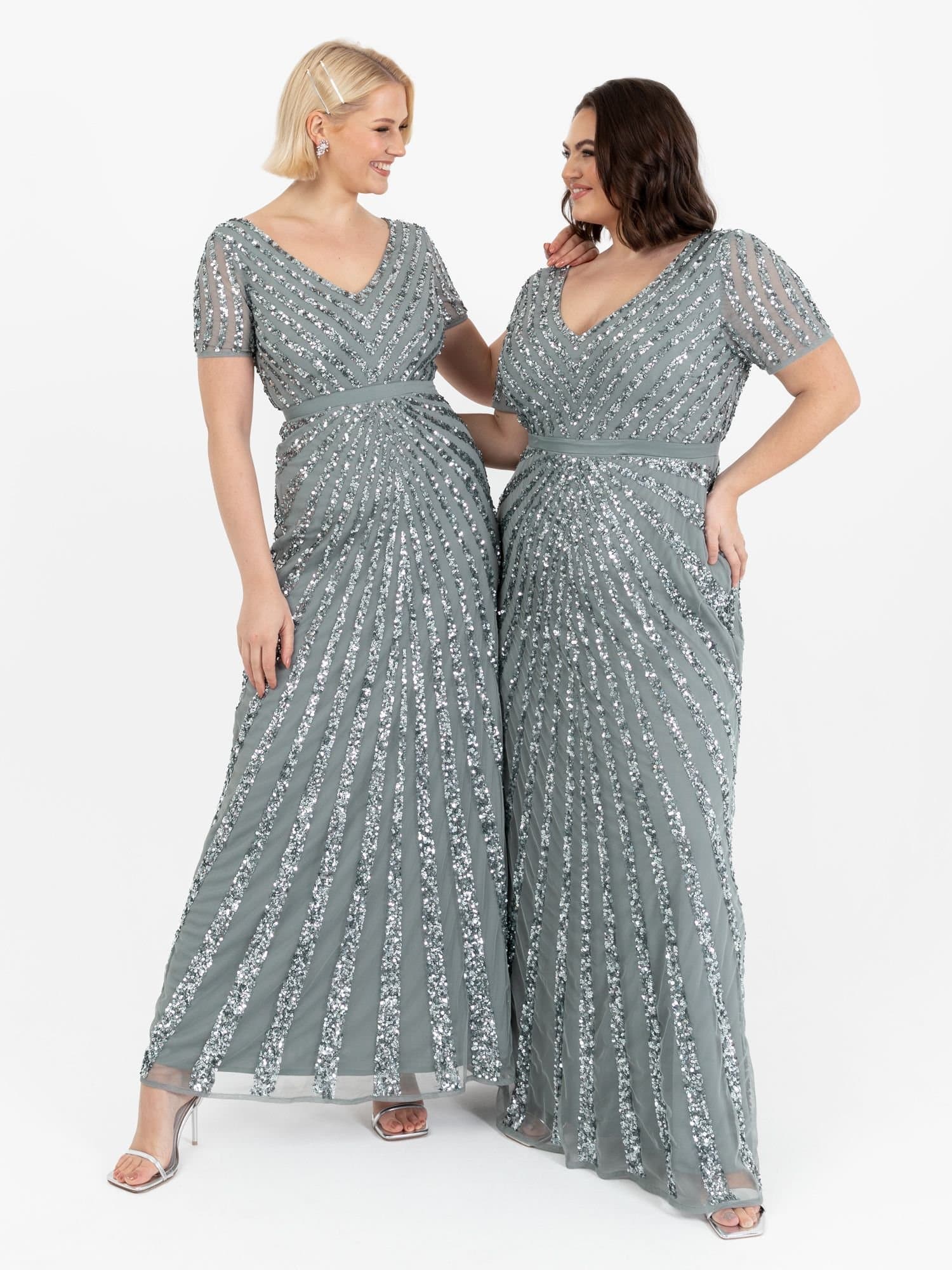 Maya Deluxe Maya Deluxe Women's Short Sleeve Stripe Embellished Maxi Dress in Teal