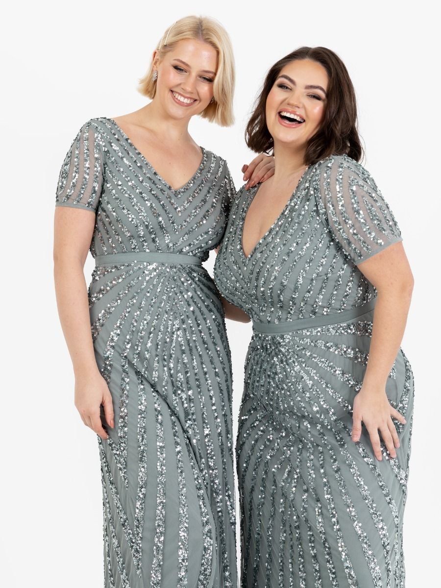 Maya Deluxe Maya Deluxe Women's Short Sleeve Stripe Embellished Maxi Dress in Teal - 2