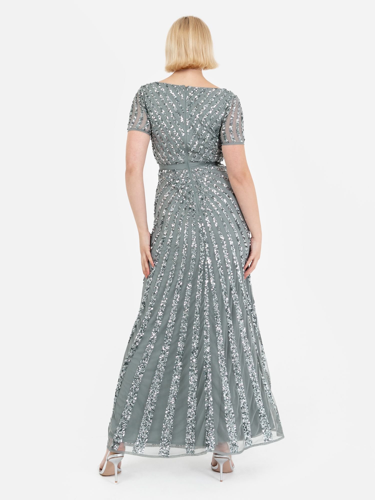 Maya Deluxe Maya Deluxe Women's Short Sleeve Stripe Embellished Maxi Dress in Teal - 3