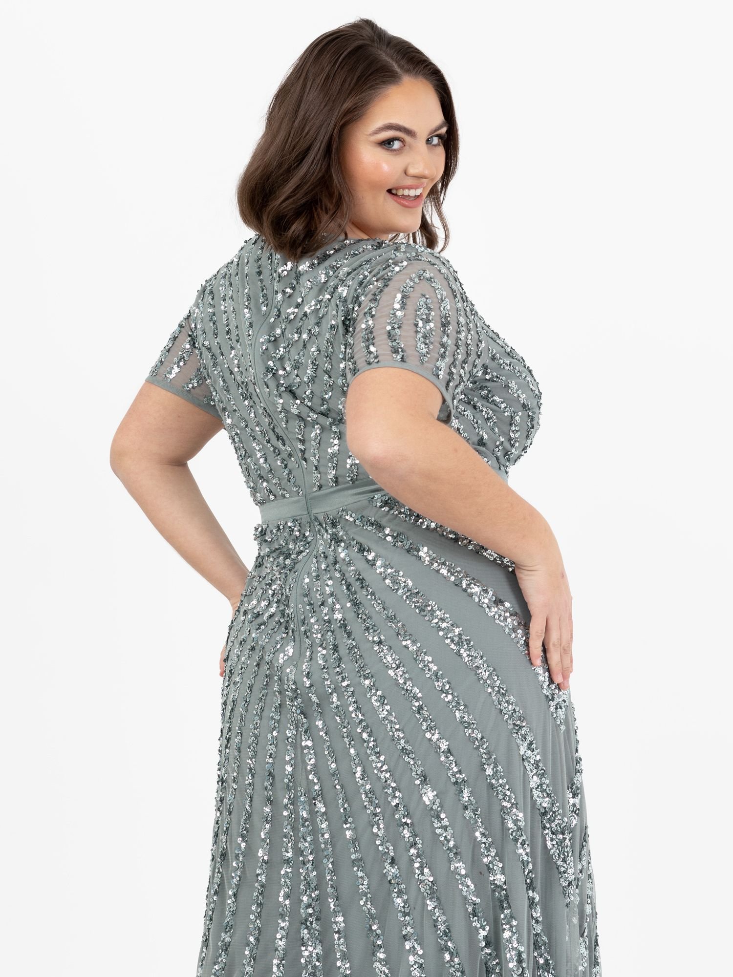 Maya Deluxe Maya Deluxe Women's Short Sleeve Stripe Embellished Maxi Dress in Teal - 4