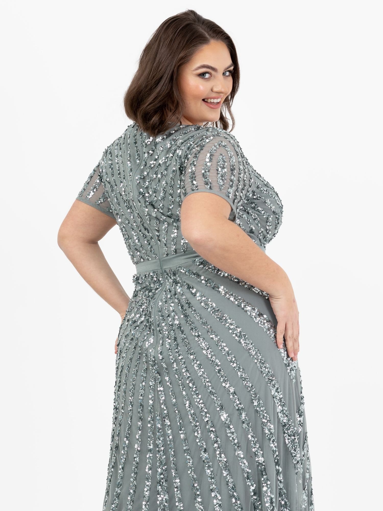 Maya Deluxe Maya Deluxe Women's Short Sleeve Stripe Embellished Maxi Dress in Teal - 4