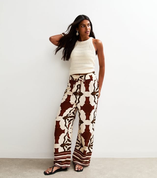 New Look Women's Brown Abstract Print Wide Leg Trousers New Look - 3