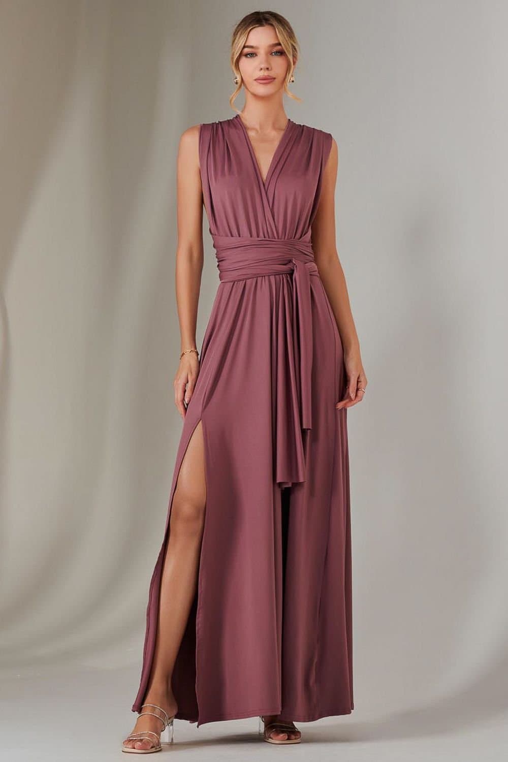 Jolie Moi Jolie Moi Women's Halter Neck Maxi Bridesmaid Dress in Mauve