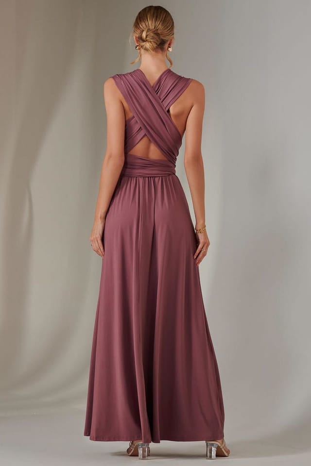 Jolie Moi Jolie Moi Women's Halter Neck Maxi Bridesmaid Dress in Mauve - 2