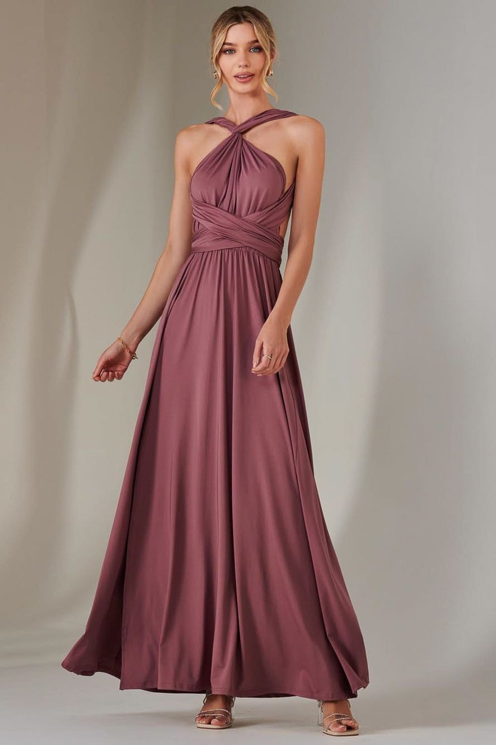 Jolie Moi Jolie Moi Women's Halter Neck Maxi Bridesmaid Dress in Mauve - 4