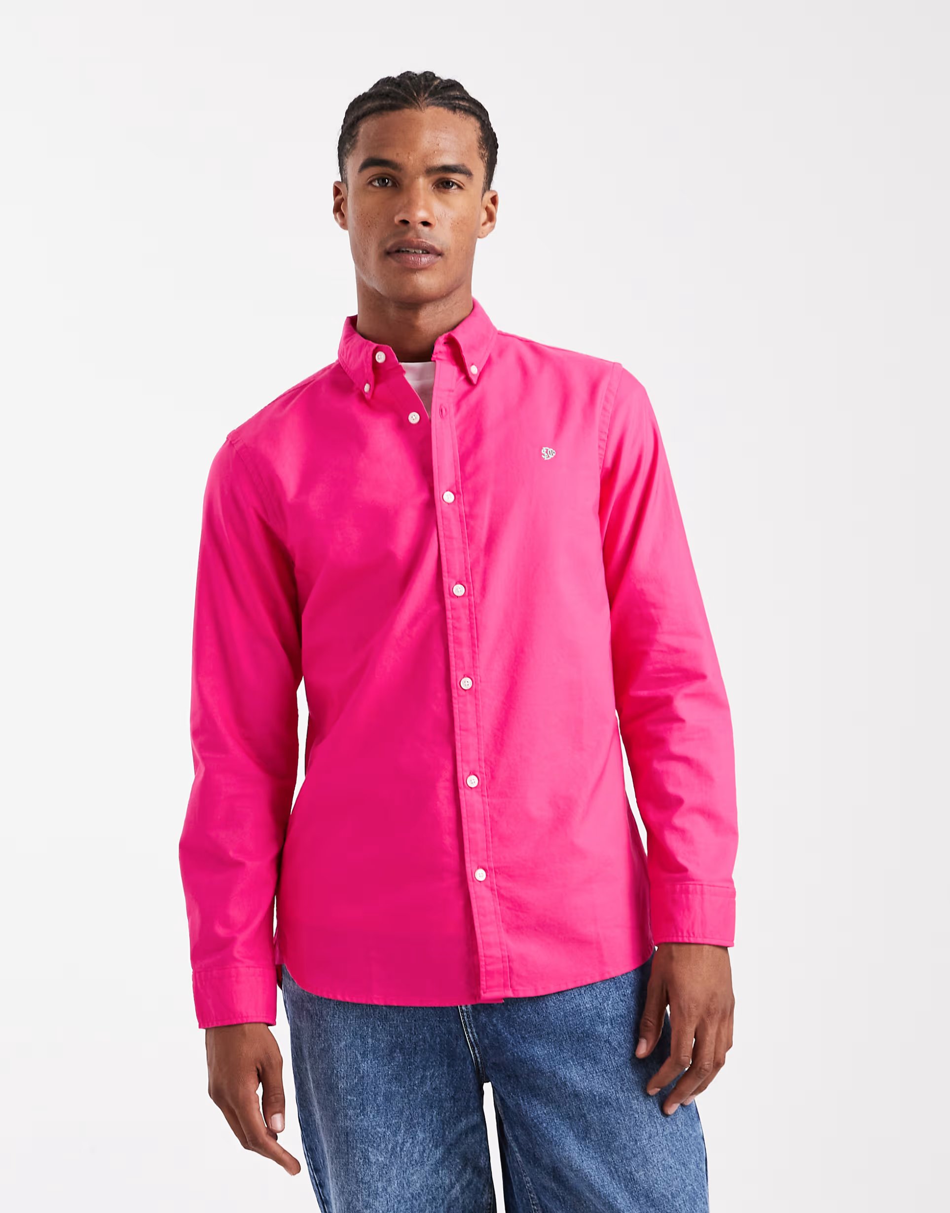 ASOS Superdry Classic oxford long sleeve shirt in magenta pink - 1