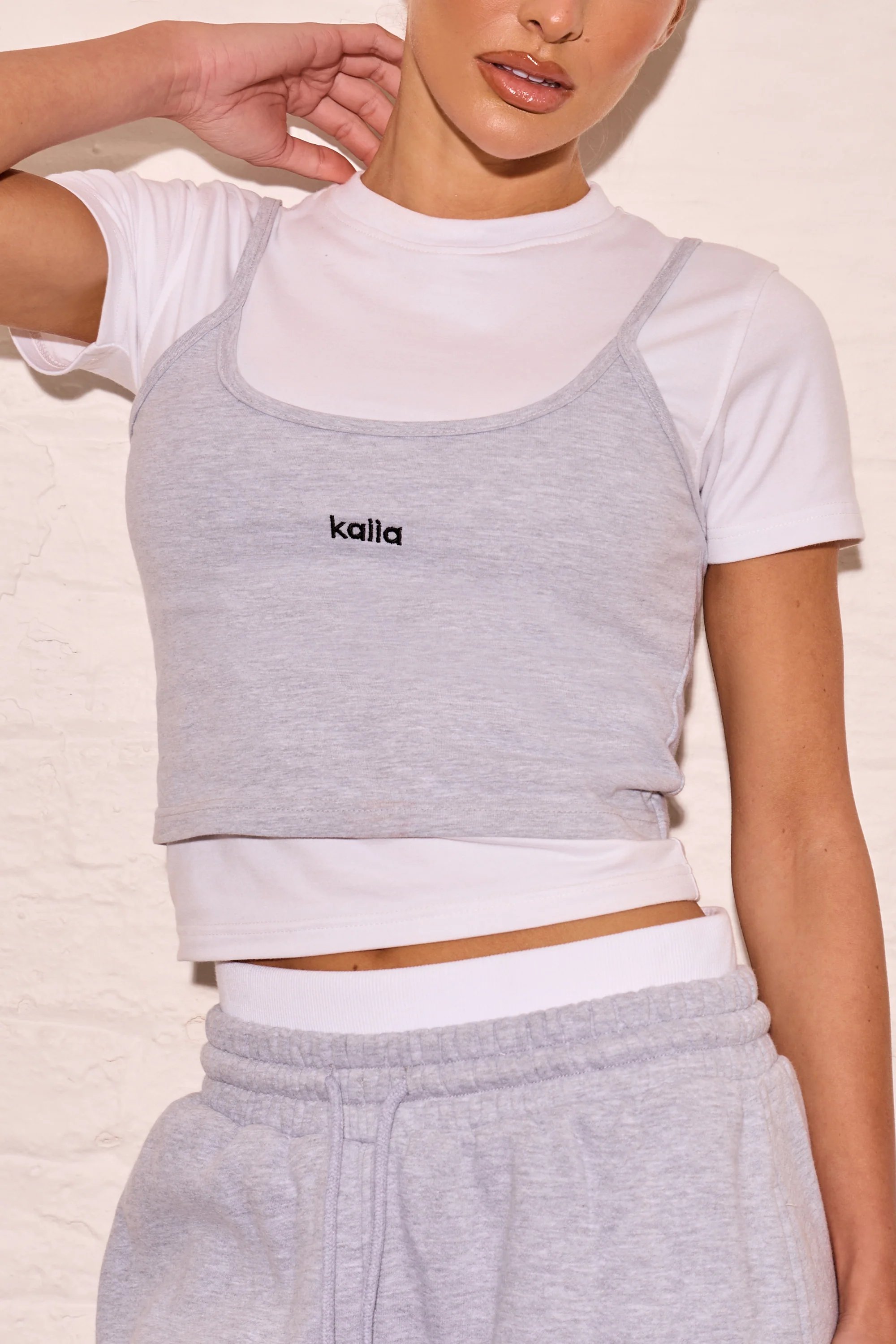 Kaiia Kaiia Double Layered Baby Tee Mid Grey Marl - 2